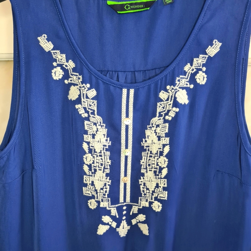 C Wonder Navy Midi Dress With White Embroidery & Tassle Belt Size 16 - Picture 3 of 4